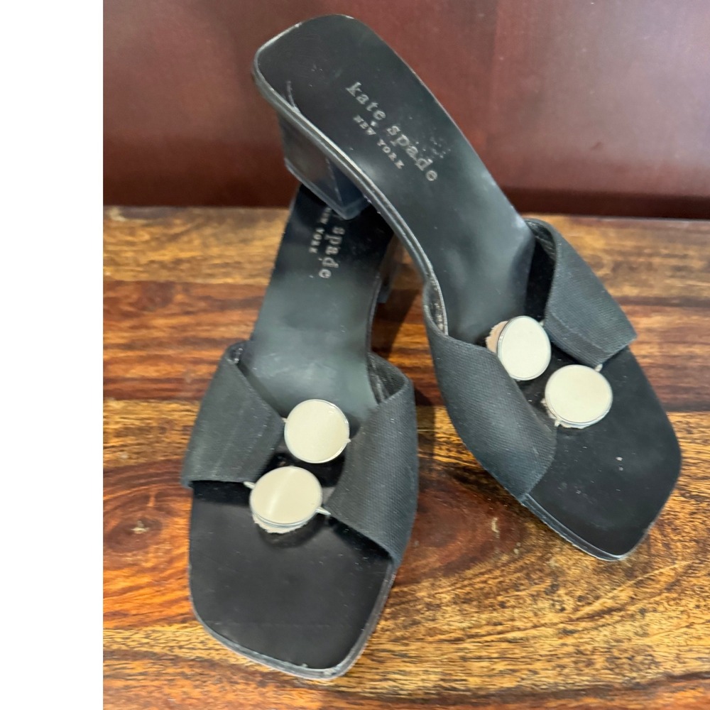 Vintage Kate Spade NY Black Block Low Heel Slide SZ 6 Mules Mod Minimalist